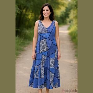 Kaiya Designs Womens Dress Size XXS Serene Manning Blue Patchwork Sundress NEW